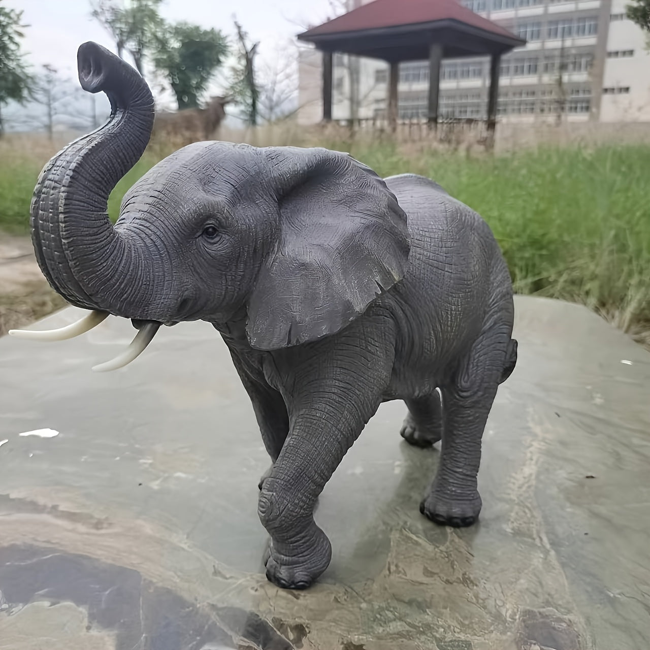 20'' Tall Resin Elephant Statue with Raised Trunk, Weather Resistant Outdoor Elephant Sculpture Decor for Yard, Lawn, Patio, Front Porch & Garden Ornament image 6