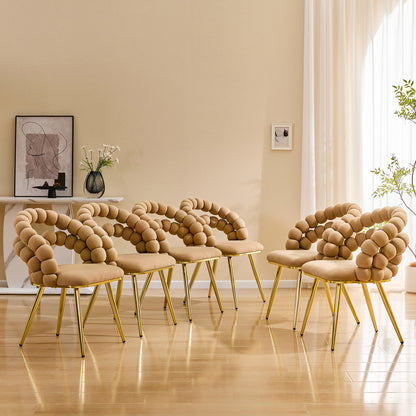 Set of 2 Modern Velvet Dining Chair with Bubble Back, Accent Chair with Gold Metal Legs, Upholstered Vanity Chair for Dining Room, Living Room, Bedroom, Brown & Gold image 8