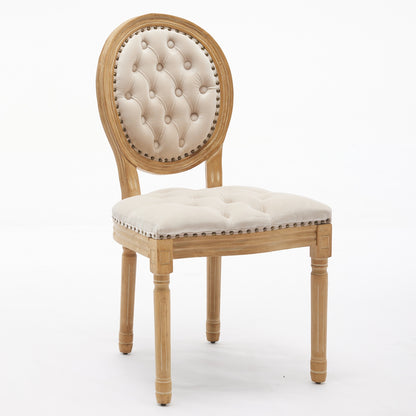 French Style Solid Wood Frame Antique Painting,Hand-pulled buckle decoration Velvet artificial leather Dining Chair with Nailhead Trim,Wood Legs,Steel Spring inner,Set of 2,Beige,SW1739BG image 3