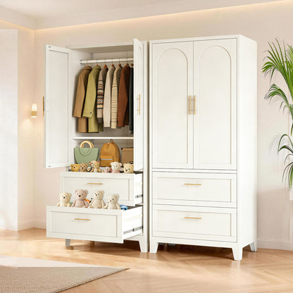 71" Tall Metal Wardrobe Cabinet with 2 Drawers and Hanging Rod, 2 Doors Wardrobe Closet with Shelf for Bedroom, Office, Laundry Room,Entryway,Foyer,Guesthouse (White) image 8