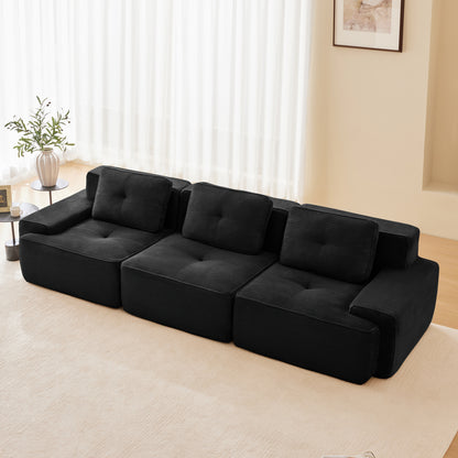 117" Modern Modular Sectional Sofa for Living Room, Corduroy Fabric,Oversized 3-Seater Couch with Deep Seat, Pearl-like piping, Tufted Design,Buckle connection,No Assembly,Anti-slip Design,Black image 2