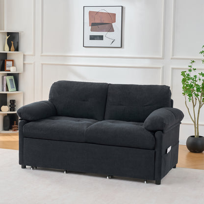 Convertible Pull Out Sofa Bed Queen Size, 3-in-1 Convertible Sleeper Couch with Thicked Cushions and Side Storage,Multi-Functional chenille Loveseat Sofa for Living Room,Bedroom,Apartment,Office,Black image 3