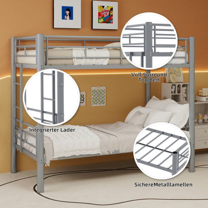 Convertible Twin Metal Bunk Bed Frame, Heavy-Duty Iron Build, Detachable into Two Twin Beds, Space-Saving Design with High Weight Support 400 lbs, Silver. image 7