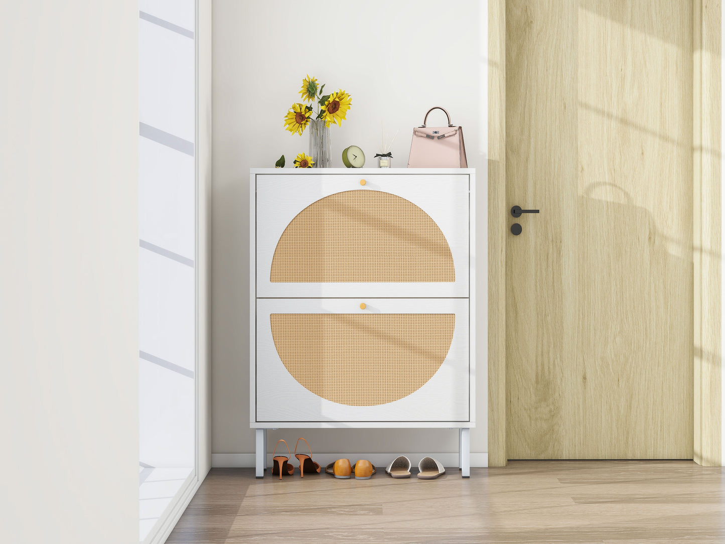 2 Door Shoe Rack, Rattan, Double Layer, Suitable for Living Room, Hallway image 4