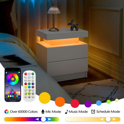 Nightstand LED Bedside Table Cabinet Lights Modern End Side with 2 Drawers for Bedroom (White) image 5