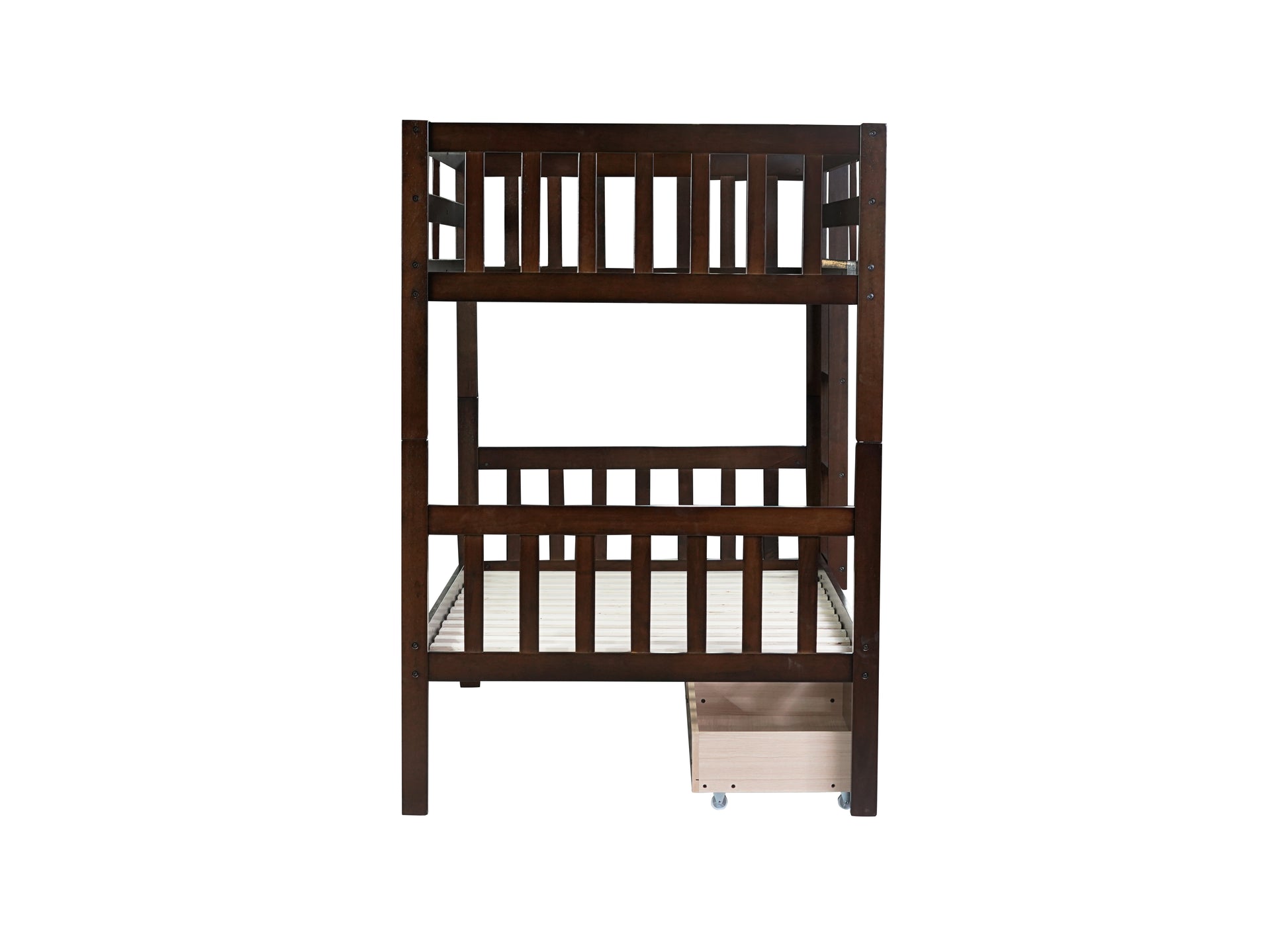 Twin Over Twin Rubber Wood Bunk Bed with 2 Drawers, Convertible into 2 Twin Beds, Twin Size Bunk Bed with Ladder and Safety Guardrails,Espresso (Old Sku W504S00200) image 10