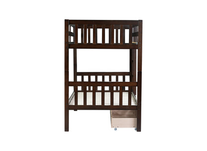 Twin Over Twin Rubber Wood Bunk Bed with 2 Drawers, Convertible into 2 Twin Beds, Twin Size Bunk Bed with Ladder and Safety Guardrails,Espresso (Old Sku W504S00200) image 10