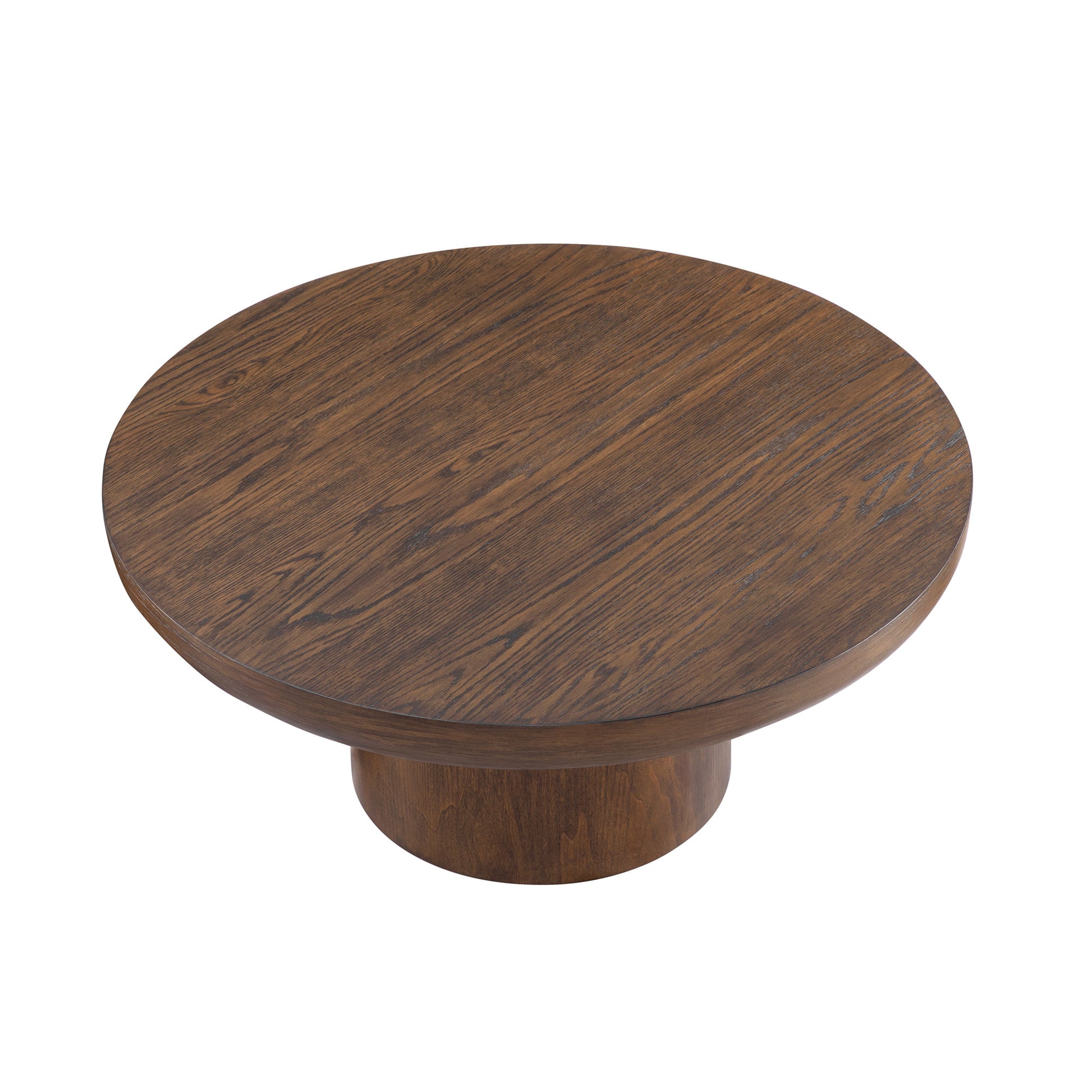 35.98inch Round Coffee Table with Cylindrical Leg,Wood Veneer Tabletop Table,Rounded Sofa Side Table for living Room Office,Brown image 4