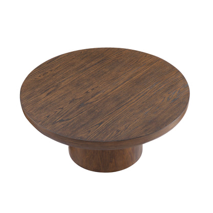 35.98inch Round Coffee Table with Cylindrical Leg,Wood Veneer Tabletop Table,Rounded Sofa Side Table for living Room Office,Brown image 4
