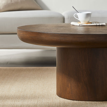 35.98inch Round Coffee Table with Cylindrical Leg,Wood Veneer Tabletop Table,Rounded Sofa Side Table for living Room Office,Brown image 7