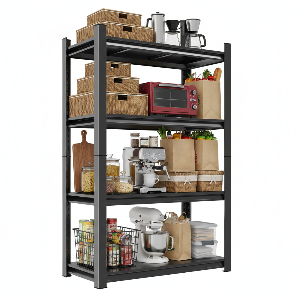 63-Inch Tall Metal Storage Shelf, 1200 LBS Weight Capacity, 4-Tier Adjustable Height Storage Rack, Black, Assembly Needed image 4