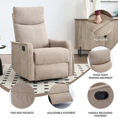 Heat Massage Manual Recliner Chair with Rocker and Swivel in Fabric for Living Room, Khaki image 10