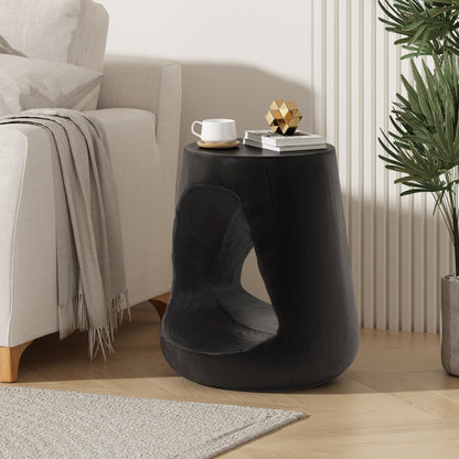 MGO Hollow Side Table, Wood-like texture, Black Color image 1
