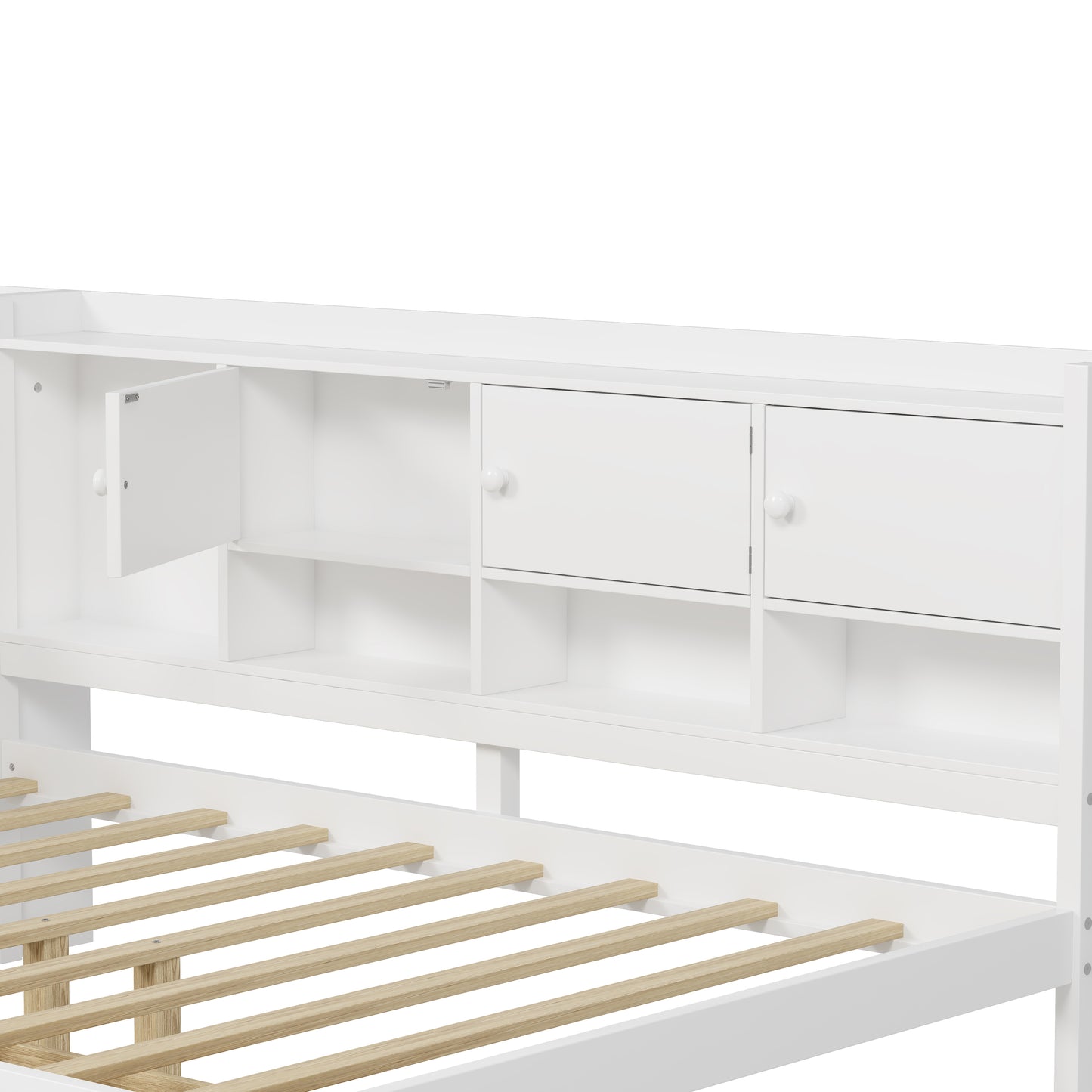 Full Size Wooden L-Shape Daybed with Seven Storage Cabinets and Two Storage Drawers, Multi-functional Bed with Study Desk and Built-in Bookshelf, White(old SKU: N733S247077K) image 11