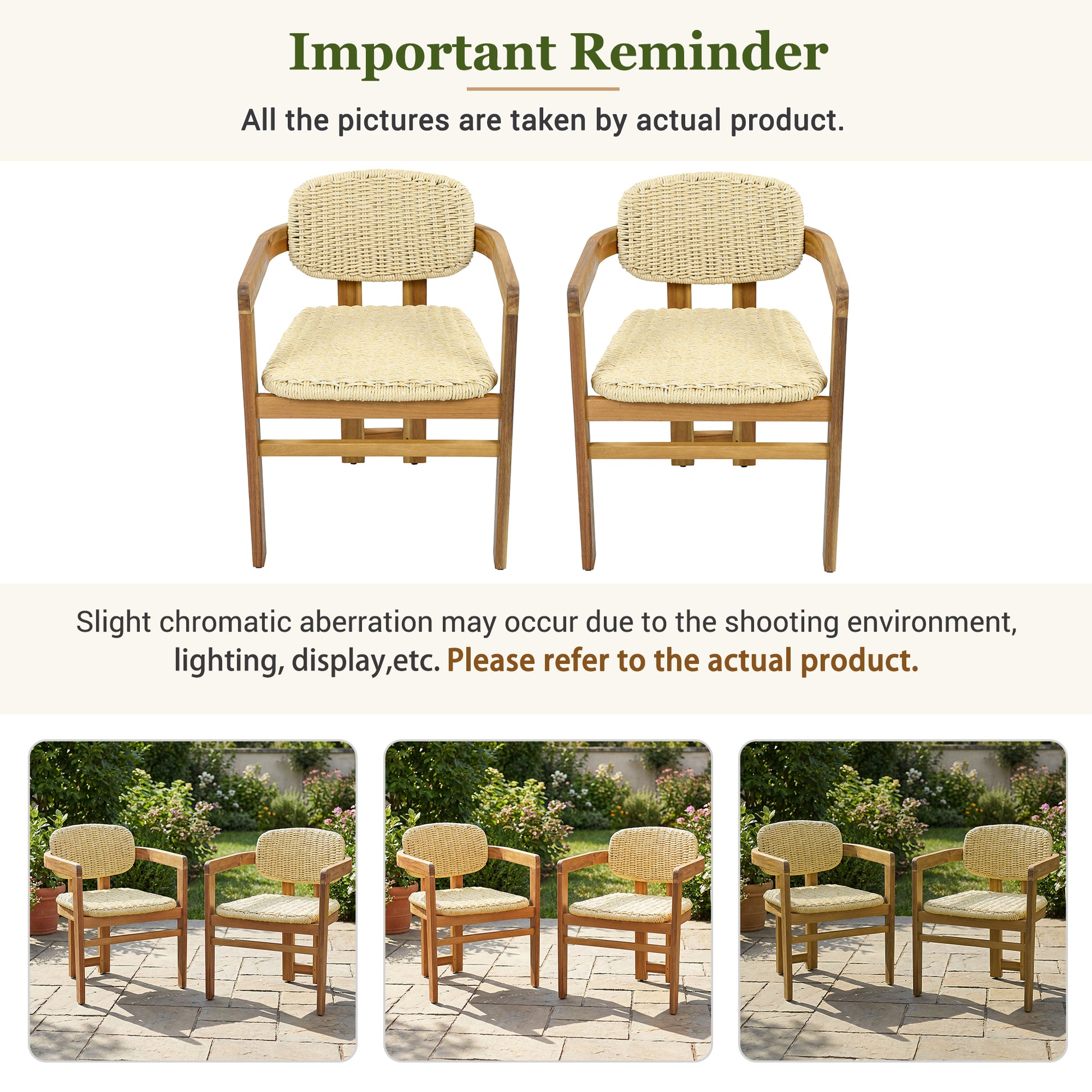 Outdoor Woven Rattan Chair Set Two Accent Chairs Stylish Outdoor Armchairs 2 Person Seating Group Ergonomic Garden Chairs for Patio, Outdoor, Teak Finish+Natural Rattan image 7