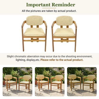 Outdoor Woven Rattan Chair Set Two Accent Chairs Stylish Outdoor Armchairs 2 Person Seating Group Ergonomic Garden Chairs for Patio, Outdoor, Teak Finish+Natural Rattan image 7
