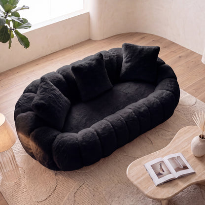 Floral-shaped sofa, ultra-soft faux fur sofa, large living room two-seater sofa, Black, two-person style image 3