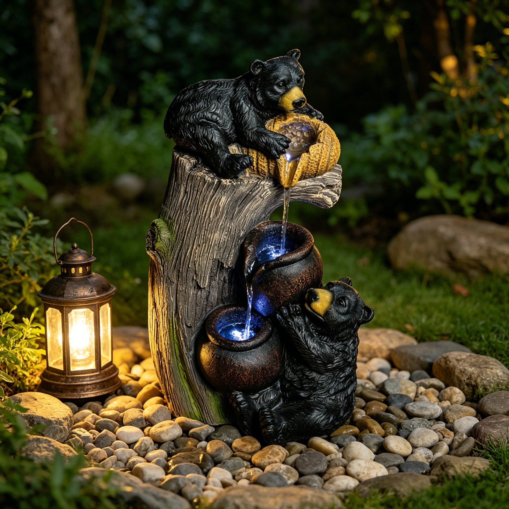 Bear Outdoor Water Fountain with LED Lights Cascading Fountains Outdoor for Patio Yard Balcony 23.62'' Garden Fountains Outdoor and Outdoor Water Fountain Decor image 1