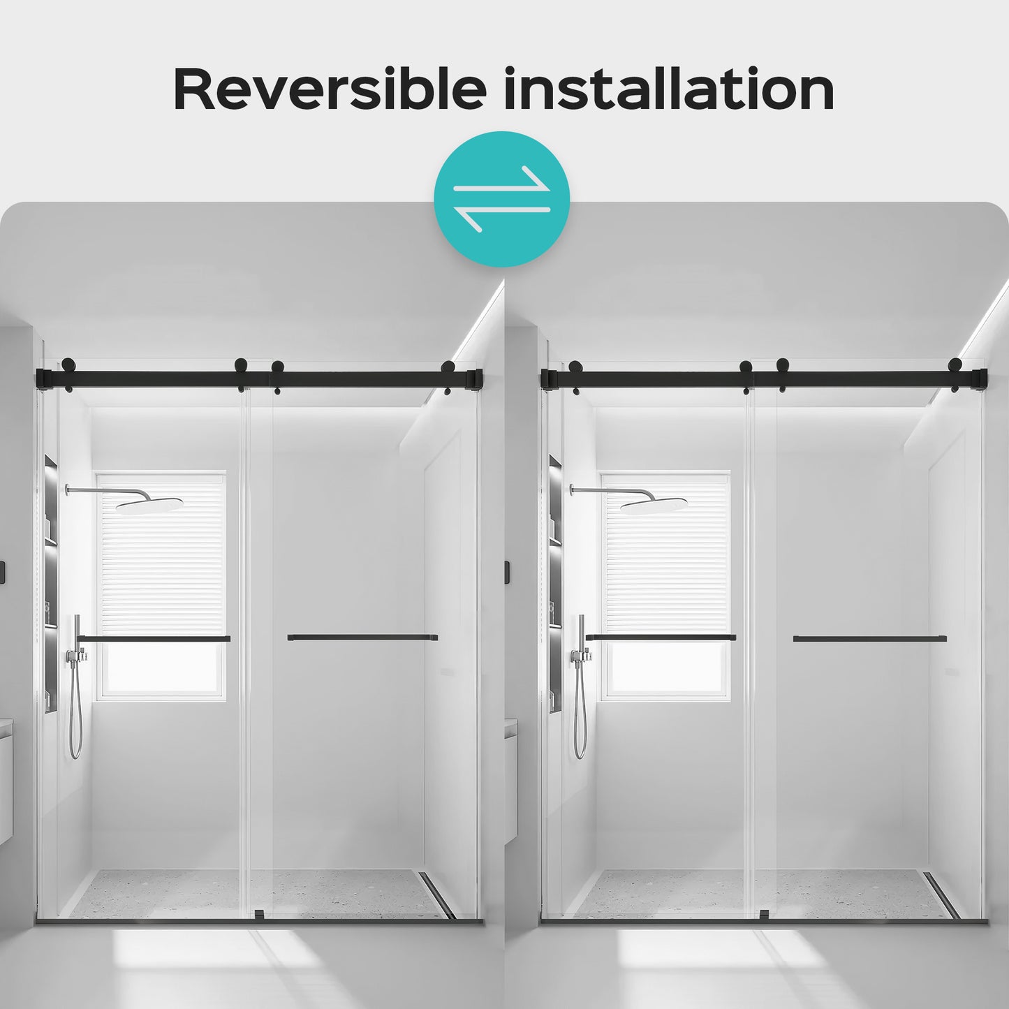 For 56-60 inches *76 inches Frameless Double Sliding Shower Door in Matte Black, 3/8 inches (10mm) Thick SGCC Tempered Glass Door, Reversible Installation, No Soft-Close image 10