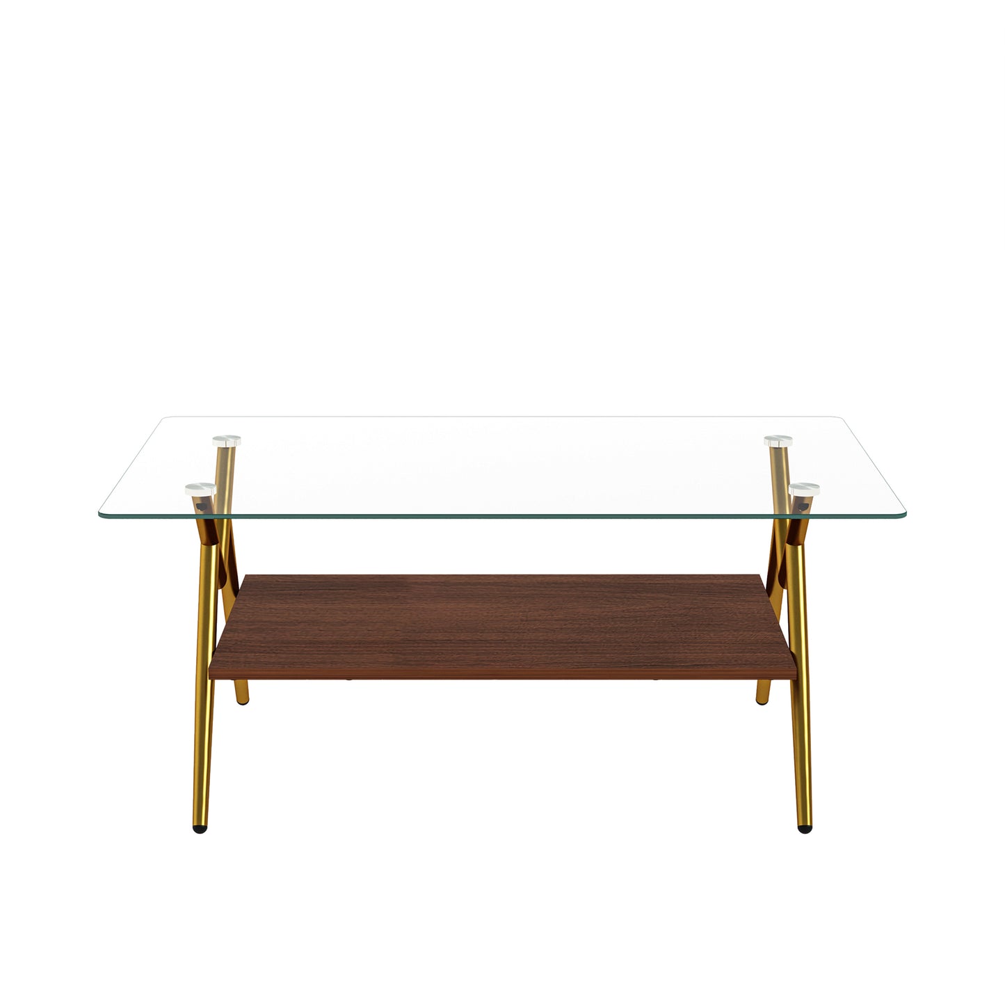 Rectangle Coffee Table with Tempered Glass top and Golden Metal Legs, Modern Table for Living Room, Transparent Glass image 10