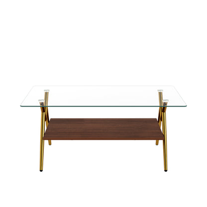 Rectangle Coffee Table with Tempered Glass top and Golden Metal Legs, Modern Table for Living Room, Transparent Glass image 10