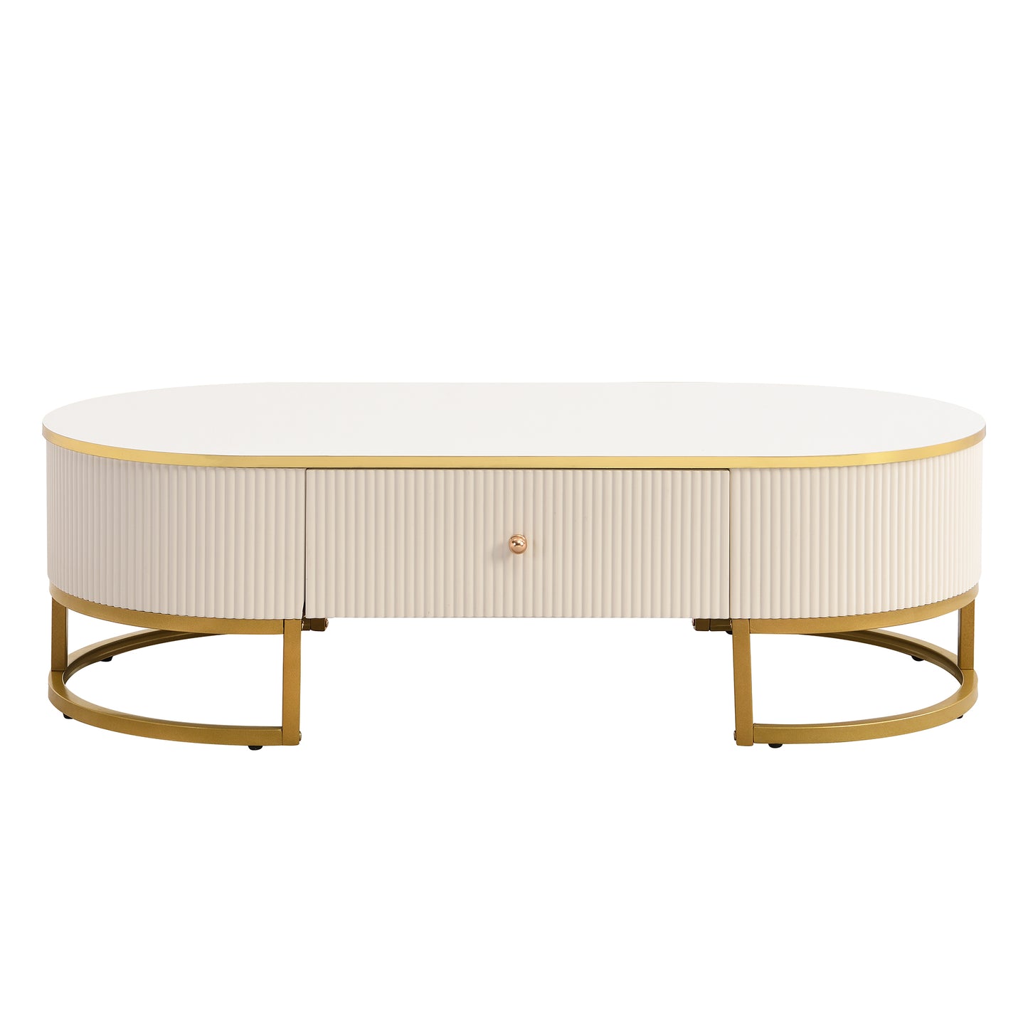 Modern Oval Coffee Table with Drawers,Curved Profile Design, Gold Metal Decor, Center Table for Living Room in 47.2" image 11