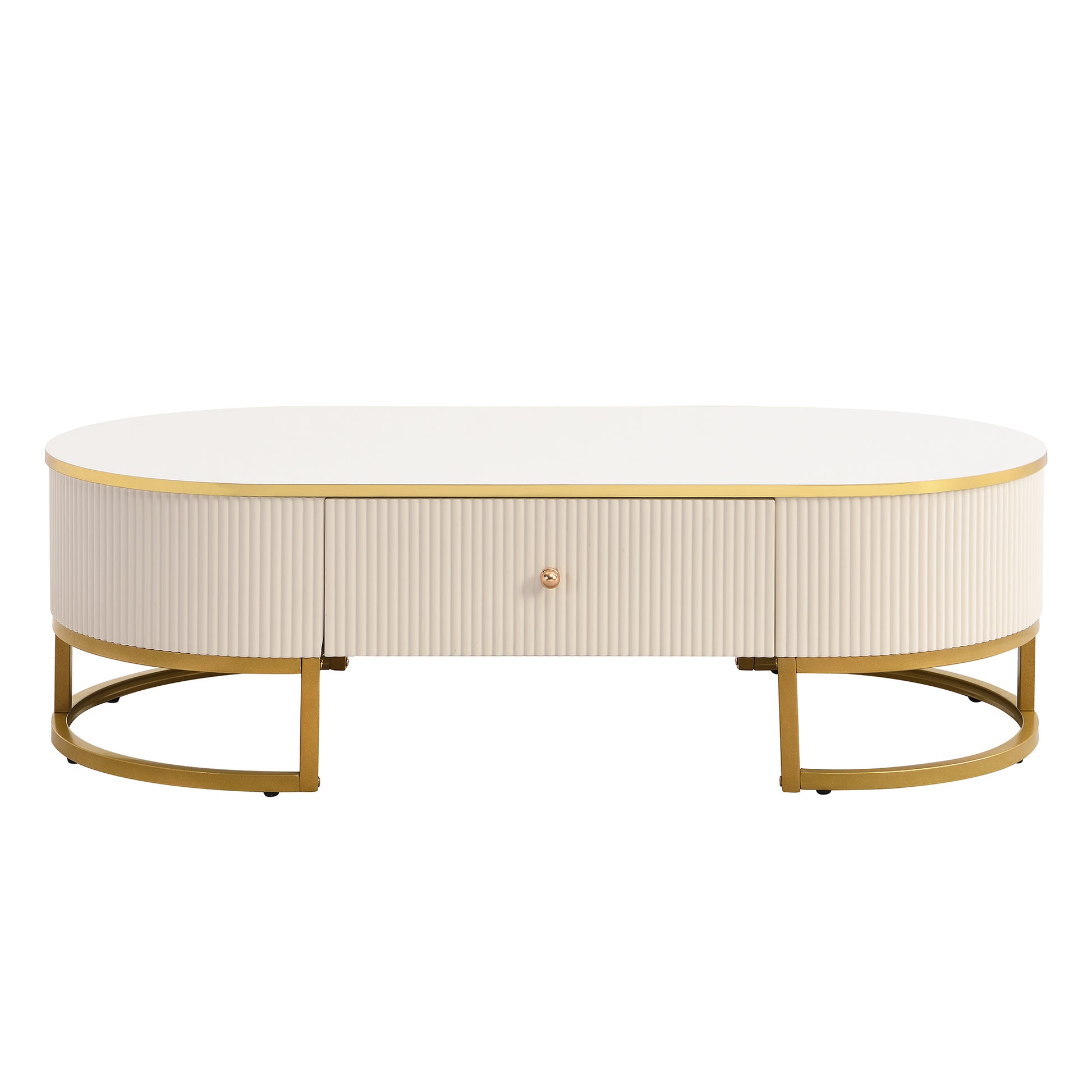 Modern Oval Coffee Table with Drawers,Curved Profile Design, Gold Metal Decor, Center Table for Living Room in 47.2" image 11