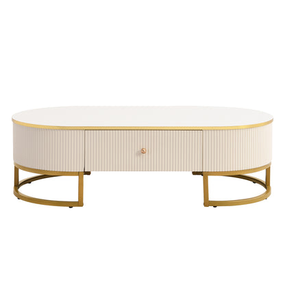Modern Oval Coffee Table with Drawers,Curved Profile Design, Gold Metal Decor, Center Table for Living Room in 47.2" image 11