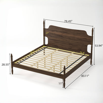 (ETA:6.4-NJ:120) King Size Platform Bed Frame, Spindle Bed with Curved Tall Headboard, No Box Spring Needed, Retro Four Poster Bed, Walnut image 6