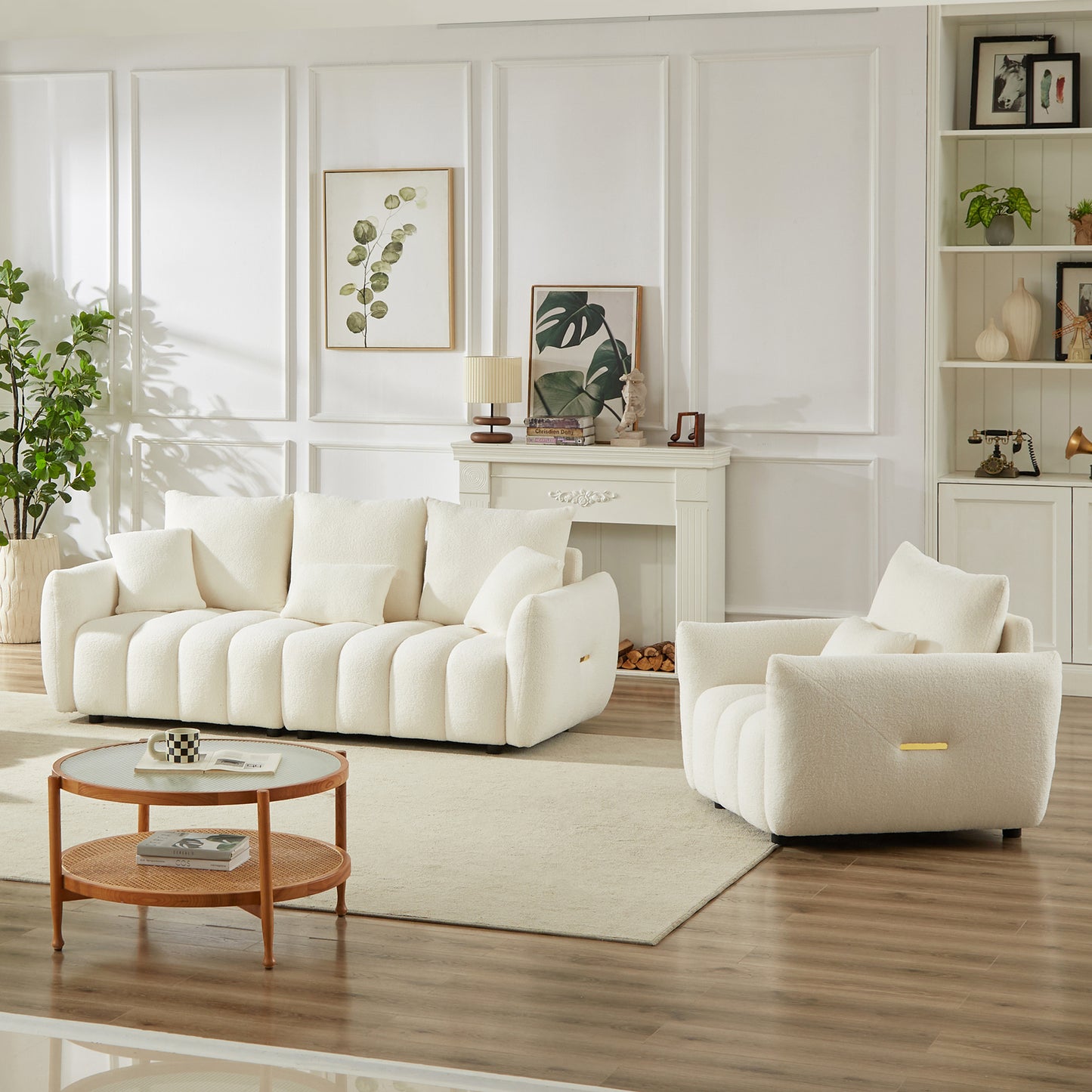 3 Seater + 1 Seater Combo Sofa Modern Living Room Sofa, Teddy Sofa, Wooden Frame, 4 Cushions, Apartment Sofa Furniture image 2