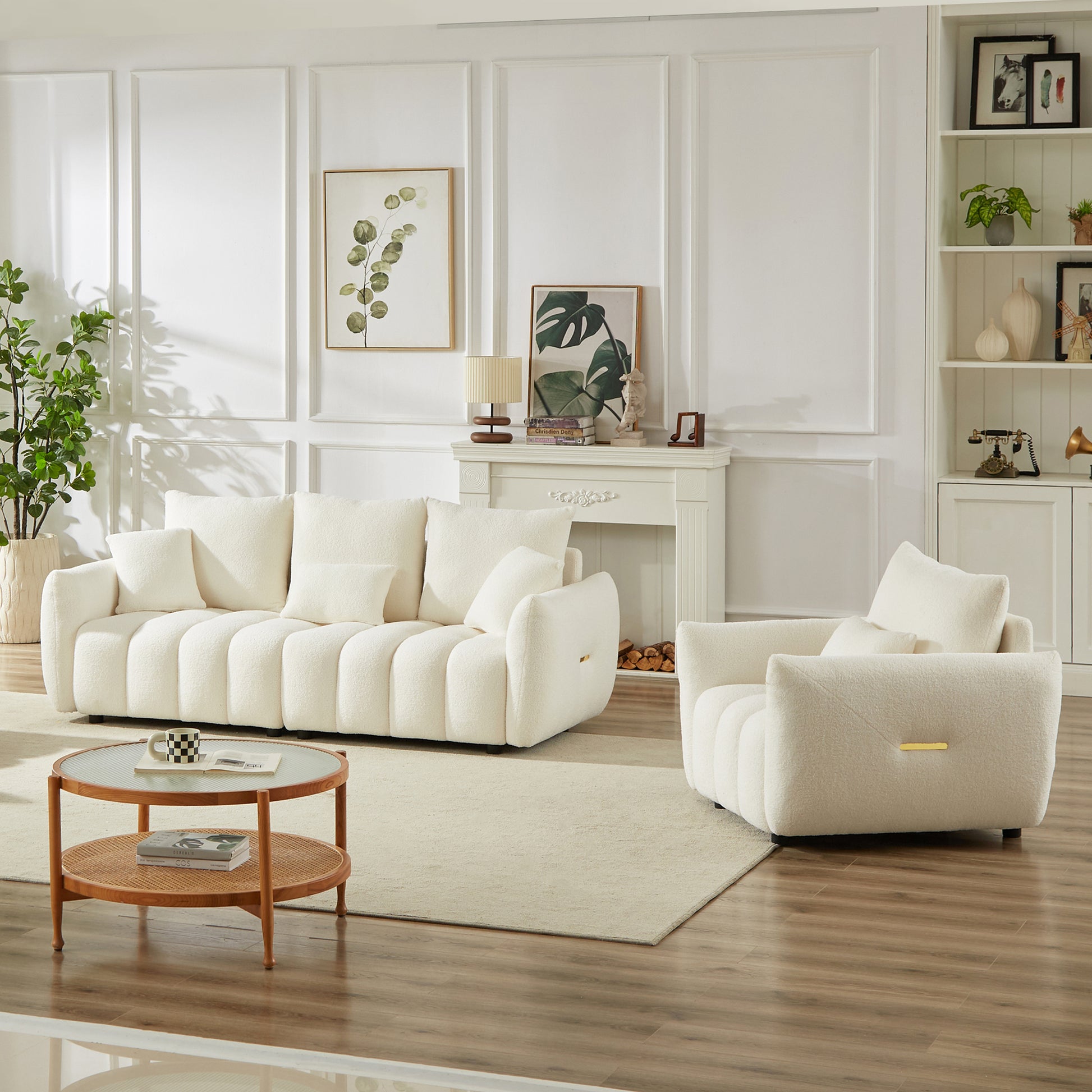 3 Seater + 1 Seater Combo Sofa Modern Living Room Sofa, Teddy Sofa, Wooden Frame, 4 Cushions, Apartment Sofa Furniture image 2