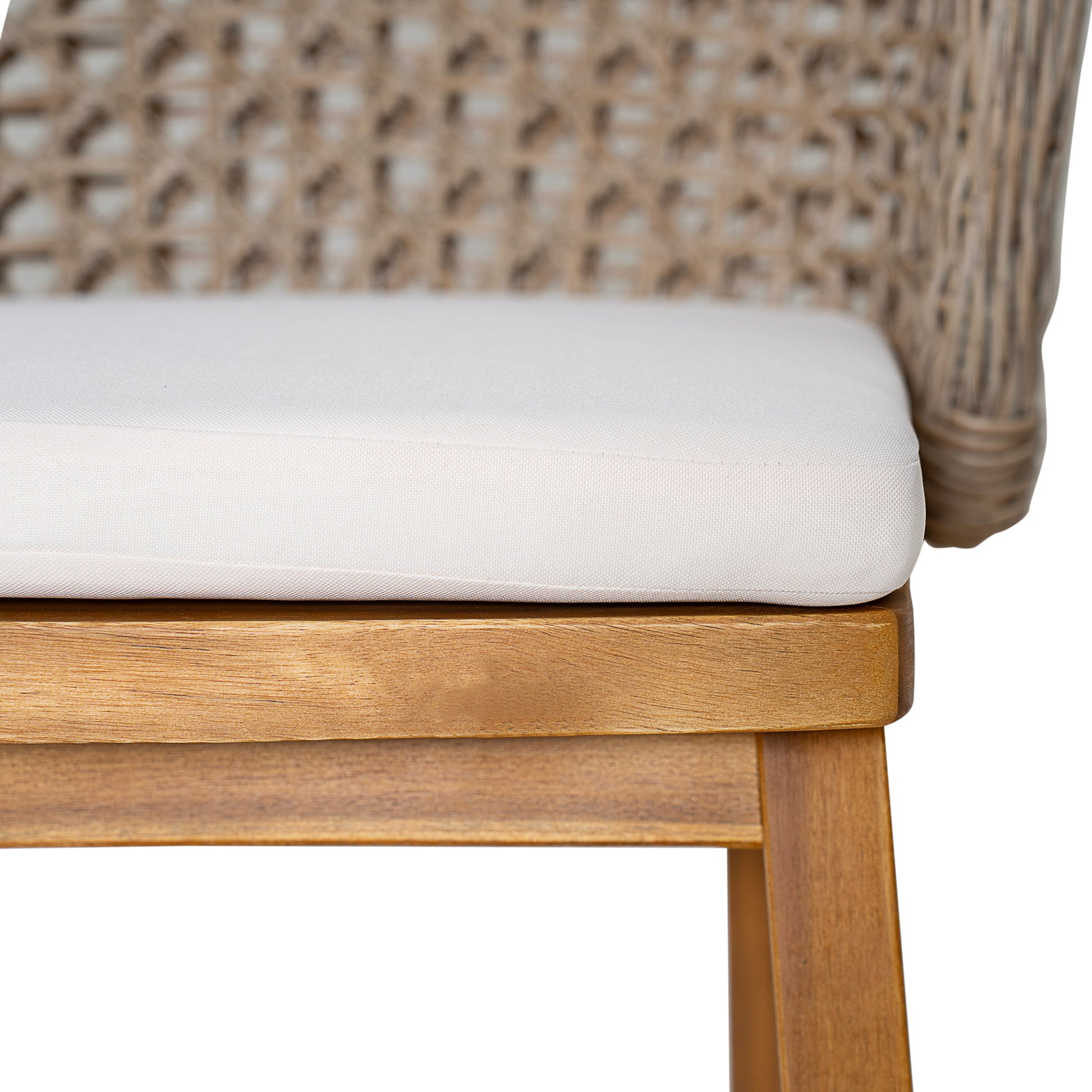 Outdoor Acacia Wood Bar Stools (Set of 2), Teak Finish Bar Height Chairs with Beige Cushion & Light Brown Wicker Back, Counter Height Stools for Patio, Poolside, Kitchen Island image 10