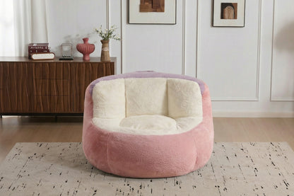 Oversized Bean Bag Chairs,Multicolor Faux Fur Couch Filled with Shredded Sponge,Large Lounger Sofa For Living Room,No Assembly Required, Pink+White+Purple image 11