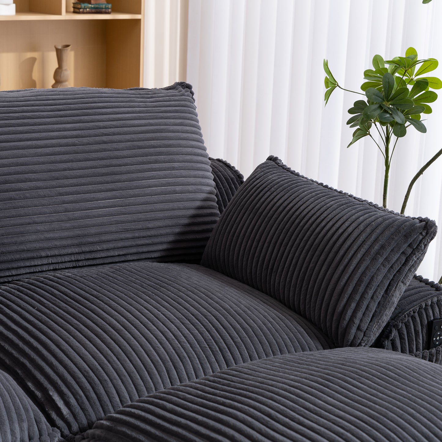 L Shaped Compressed Modular Sectional Sofa Modern Corduroy Upholstered Boneless Couches with Movable Footstool,With Three Pillows and Two Lumbar Pillows,Detachable Cloud Seat Cushions image 12