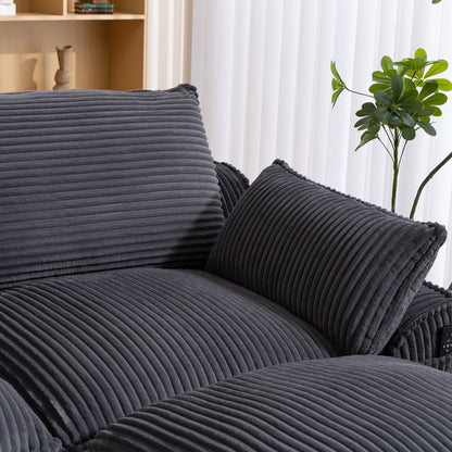 L Shaped Compressed Modular Sectional Sofa Modern Corduroy Upholstered Boneless Couches with Movable Footstool,With Three Pillows and Two Lumbar Pillows,Detachable Cloud Seat Cushions image 12