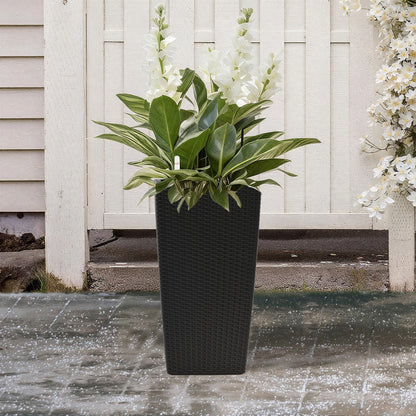 Pack of 2 Square Planter for Garden 22-Inch High Faux Rattan Design Flower Pot with Automatic Watering System for Porch, Patio, Backyard, Makes Keeping Flowers Easier image 1