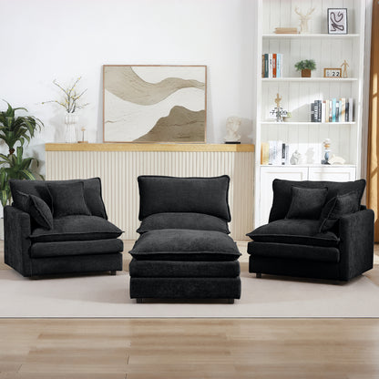Modular Sectional Sofa, 102 Inch L Shaped Couch Set for Living Room, 3-Seater Comfy Cloud Couches with Movable Ottoman, DIY Combination, Chenille, Black image 7