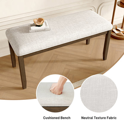 Upholstered Bench for Bedroom End of Bed,38-inch Entryway Bench for Living Room,Dining Bench with Padded Seat and Solid Wood Leg for Kitchen Bedroom,Indoor and Hallway (Bench, Beige+Brown) image 4