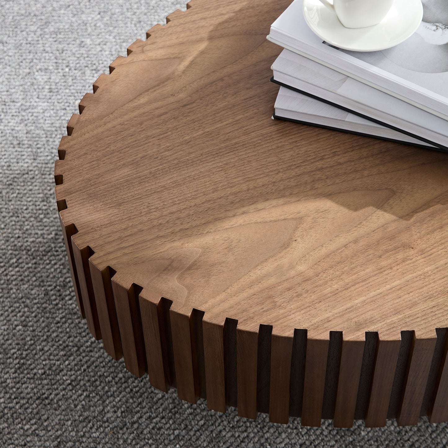 Modern Handcraft Drum Coffee Table Length 43.7 inch Ellipse Coffee Table for Living Room,Oval Small Coffee Table with Sturdy Pedestal,Walnut MDF,W2582P251185 image 7