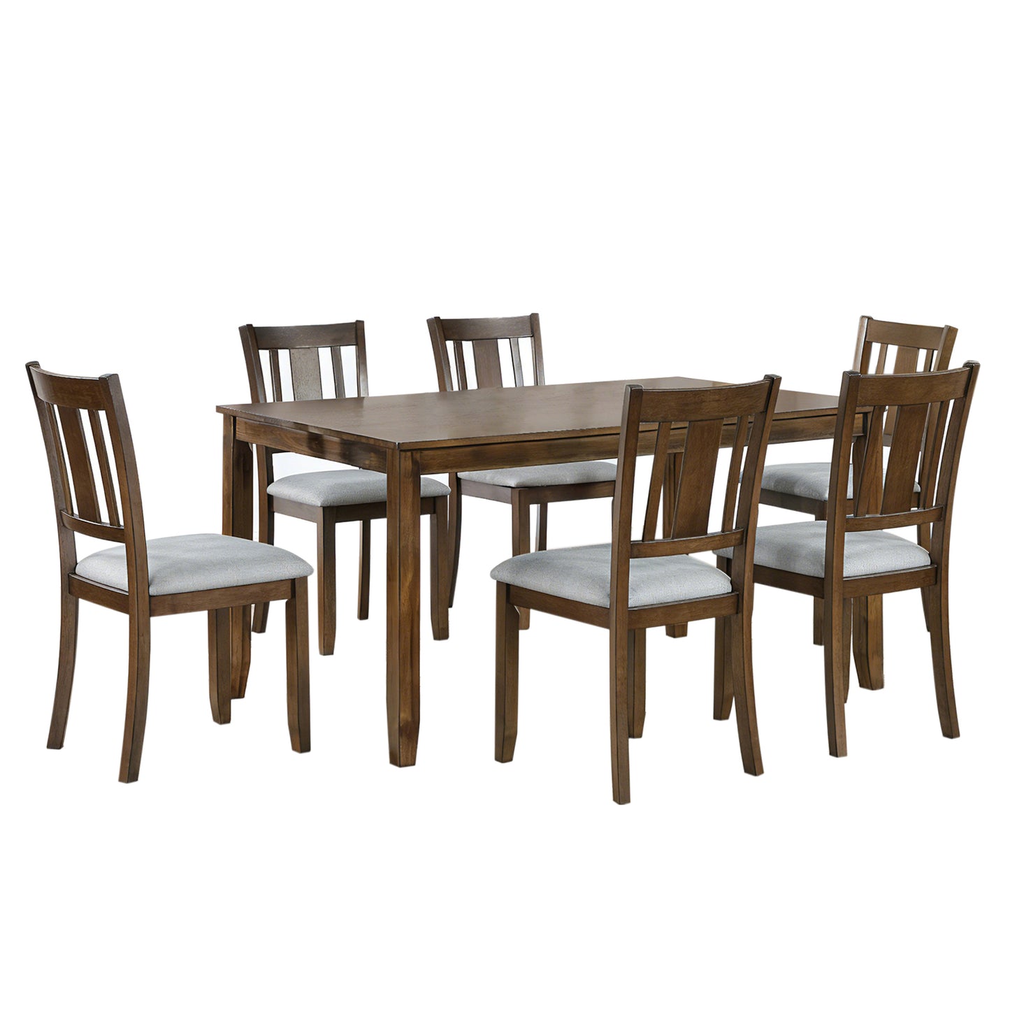 Modern 7-Piece Dining Table Set with 6 Upholstered Chairs, Wooden Rectangular Dining Table Set for 6 with Chairs, for Dining Room, Kitchen, Restaurant, Walnut image 9