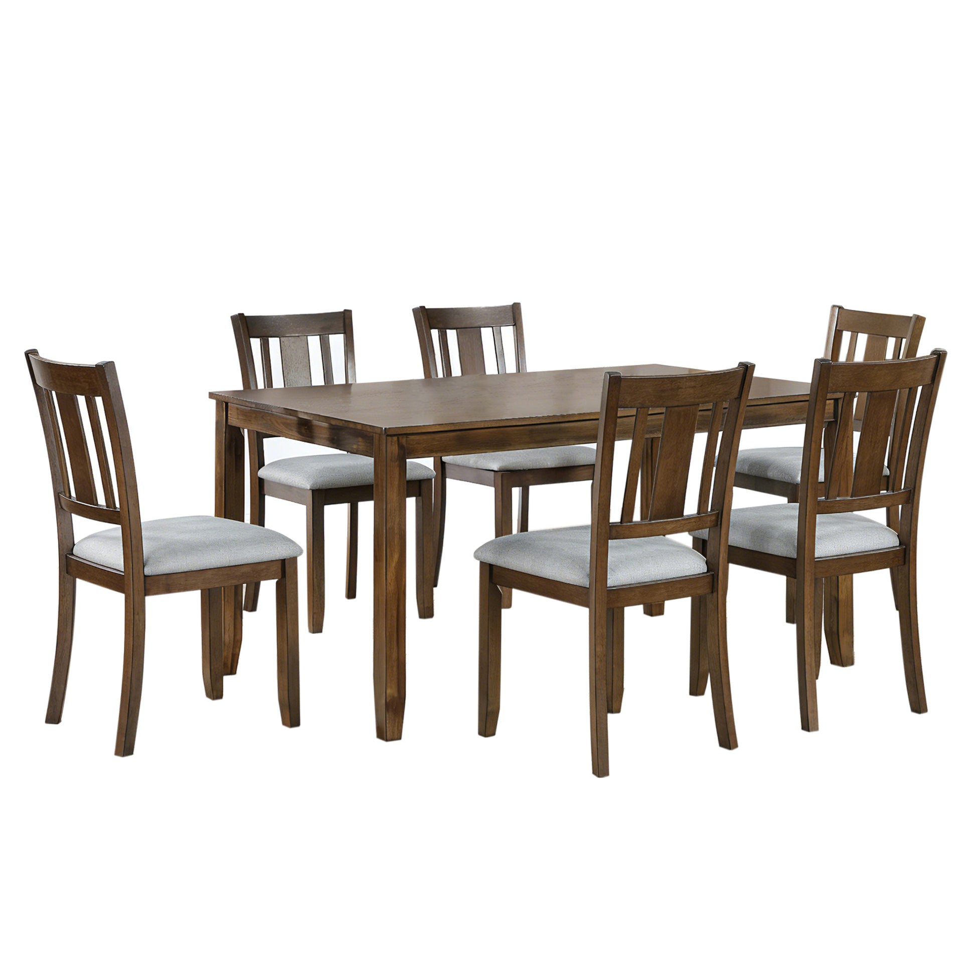 Modern 7-Piece Dining Table Set with 6 Upholstered Chairs, Wooden Rectangular Dining Table Set for 6 with Chairs, for Dining Room, Kitchen, Restaurant, Walnut image 9