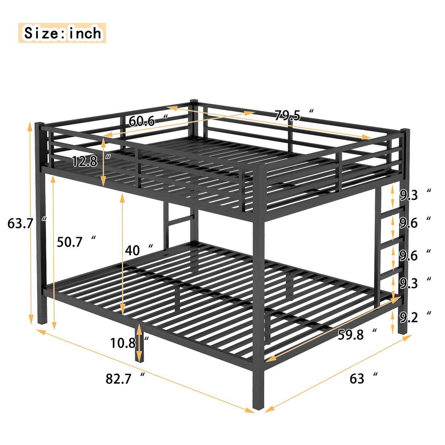 Metal Queen over Queen Bunk Bed for Teens and Adults,Space-Saving/Noise Reduced/No Box Spring Needed, Black image 3