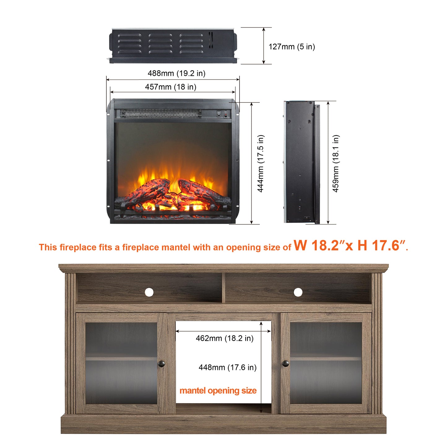 18 inch electric fireplace insert, ultra thin heater with log set & realistic flame, overheating protection image 10