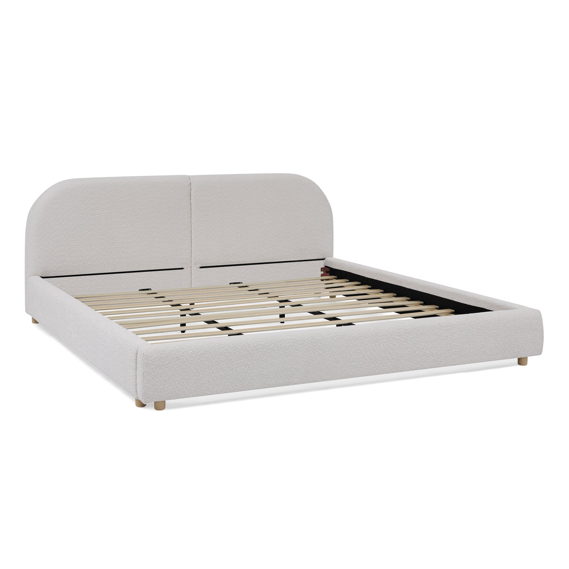 King Size Upholstered Bed Frame, Modern Minimalist Style with Tall Curved Headboard, Premium Circle Yarn Fabric & Sturdy Leg Support, Mattress Not Included-Beige image 8