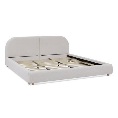King Size Upholstered Bed Frame, Modern Minimalist Style with Tall Curved Headboard, Premium Circle Yarn Fabric & Sturdy Leg Support, Mattress Not Included-Beige image 8