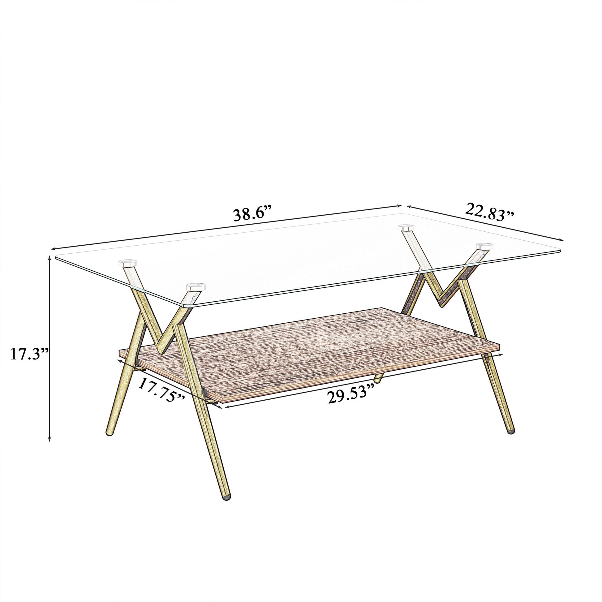 Rectangle Coffee Table with Tempered Glass top and Golden Metal Legs, Modern Table for Living Room, Transparent Glass image 6