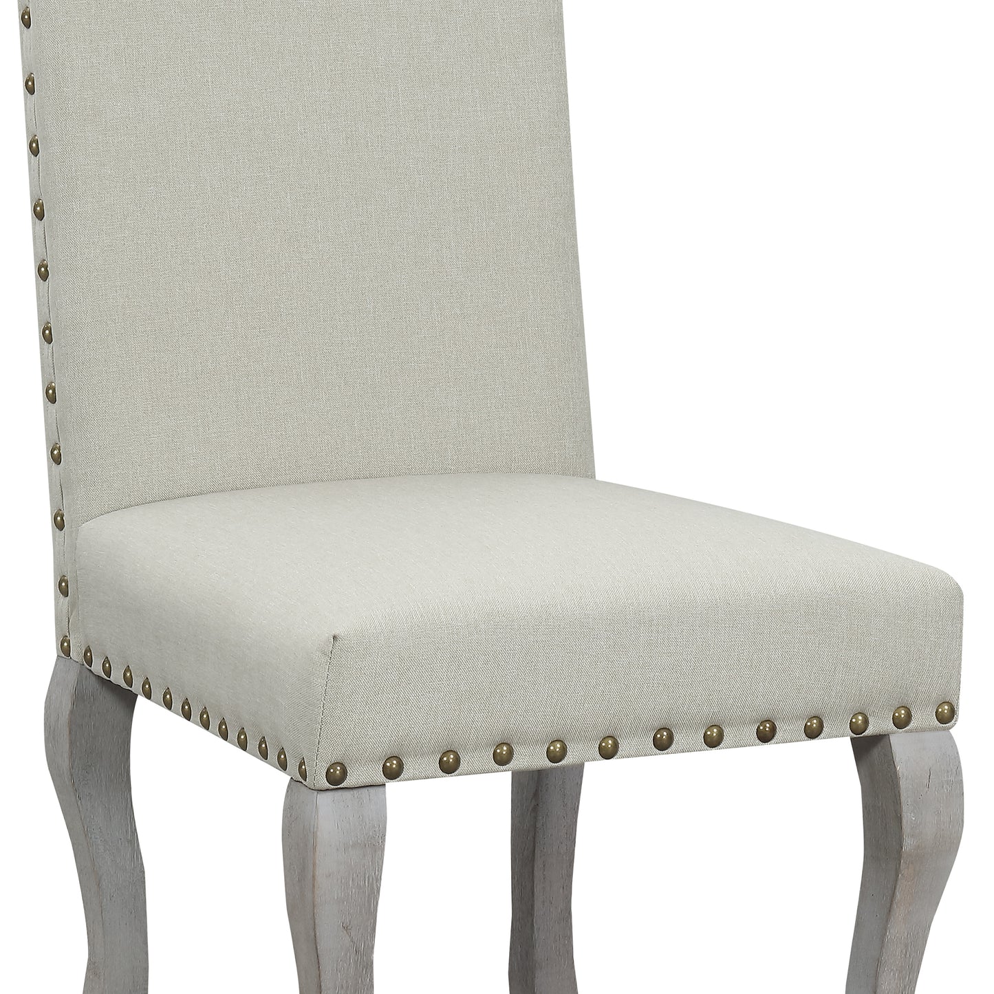 Set of 2 Light Beige Linen Upholstered Dining Chairs, Nailhead Trim Accent Side Chairs with Solid Wood Legs, Easy Assembly for Dining Room Kitchen Bar image 6