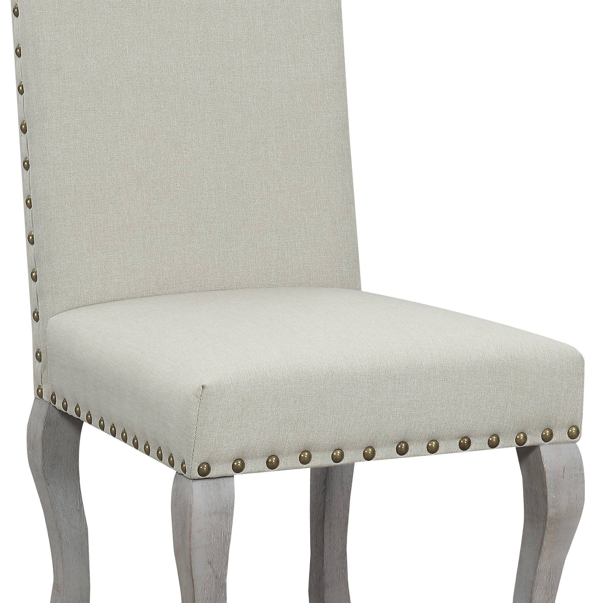 Set of 2 Light Beige Linen Upholstered Dining Chairs, Nailhead Trim Accent Side Chairs with Solid Wood Legs, Easy Assembly for Dining Room Kitchen Bar image 6