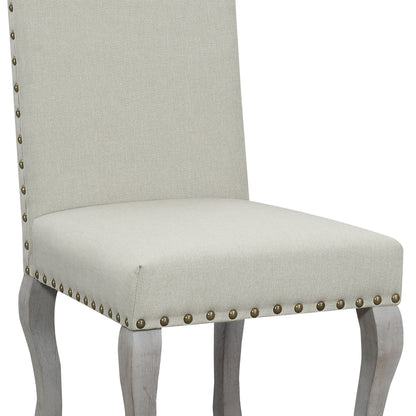 Set of 2 Light Beige Linen Upholstered Dining Chairs, Nailhead Trim Accent Side Chairs with Solid Wood Legs, Easy Assembly for Dining Room Kitchen Bar image 6