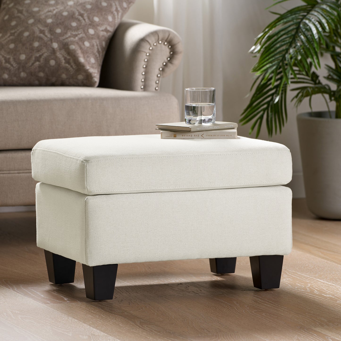 Upholstered Ottoman, Beige image 1